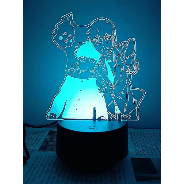 Mob Psycho 100 Mobu Saiko Hyaku 3D LED-lampa för sovrum Manga Nattlampor Anime Actionfigurer Dekoration Lampara De Noche