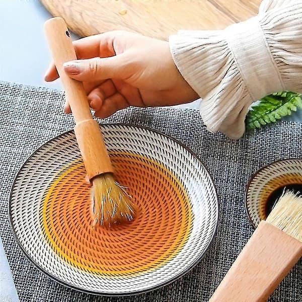 2 stk. BBQ Pensel med Bust Trehåndtak Rund Flat Bærbar for Baking og Matlaging