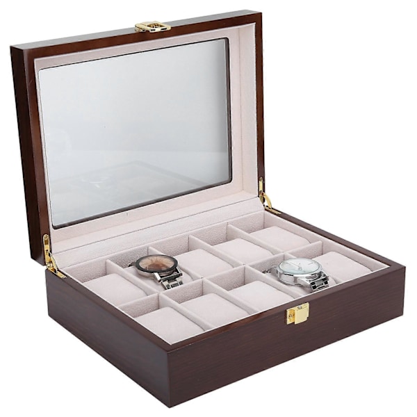 Klockbox Organizer Display Fint Trä 10 Fack Lyxigt Fodral Smyckesdisplay Förvaringslåda YEMAA