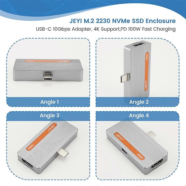 M.2 2230 NVMe SSD-kapsling, USB-C 10Gbps Adapter, 4K-stöd, PD 100W Snabbladdning