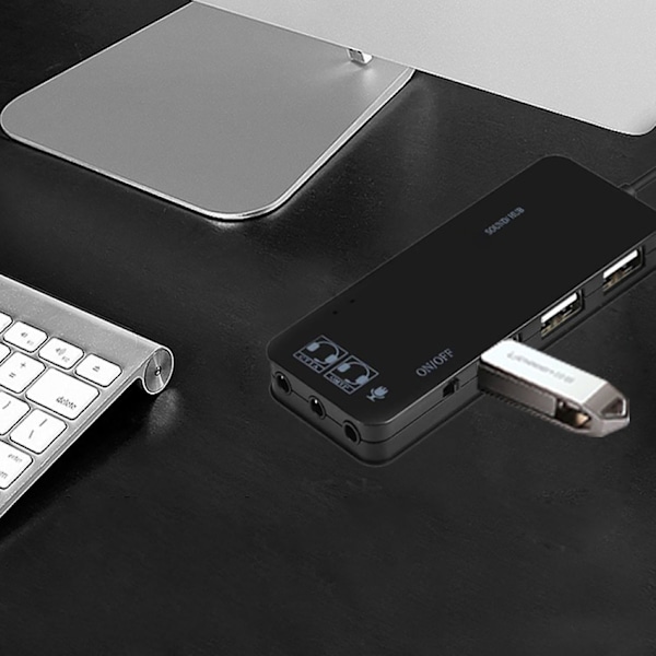 7.1 Kanals 3 USB-porter Ekstern Lydkort Hub Audio Mic Adapter for PC Bærbar PC