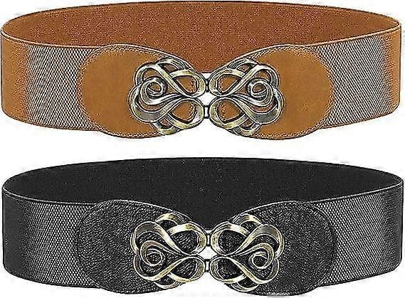 2 Pakke Dame Elastiske Brede Belter Vintage Tykke Elastiske Belter For Kjole
