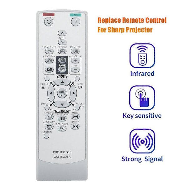 GA818WJSA Erstatningsfjernkontroll for Sharp-projektor XR-50S XR-50X XR-55X XR-55S Notevision XR-