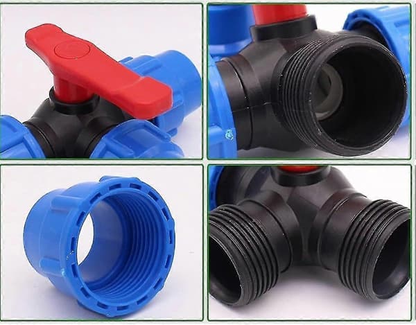 Plast T-formad Kulventil, PE-vattenrörsanslutning med Ferrule, Snabbkoppling för Vattenrör, Diameter