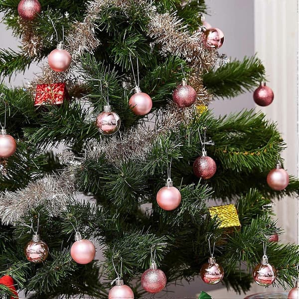 Julekuler 24 stk Rosa Juledekorasjon Matt Glans Glitter Julekuler