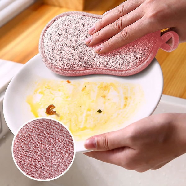 Kjøkkenskuresvamp Gjenbrukbar for slippfrie panner og boller (rosa) (6 stk)