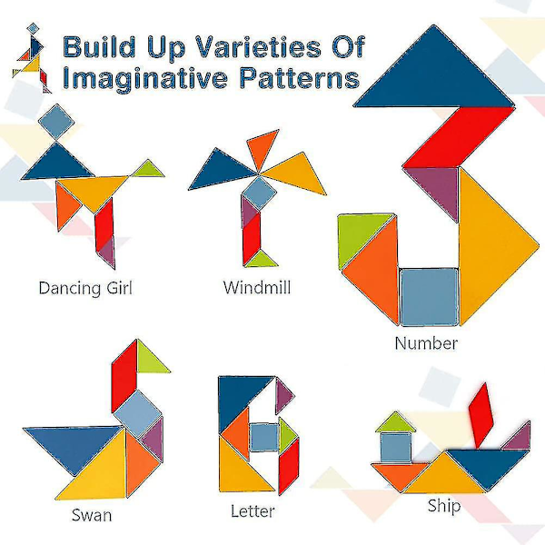 Träpussel Tangram Set 60 Designkort/120 Mönster/Pedagogisk Leksak Bästa Leksaker & Gåvor