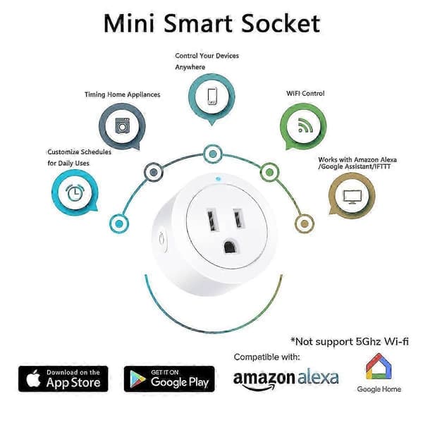 Smart stik - kompatibel med Alexa, Echo & Google Home (WiFi 2.4G) - 4-pak