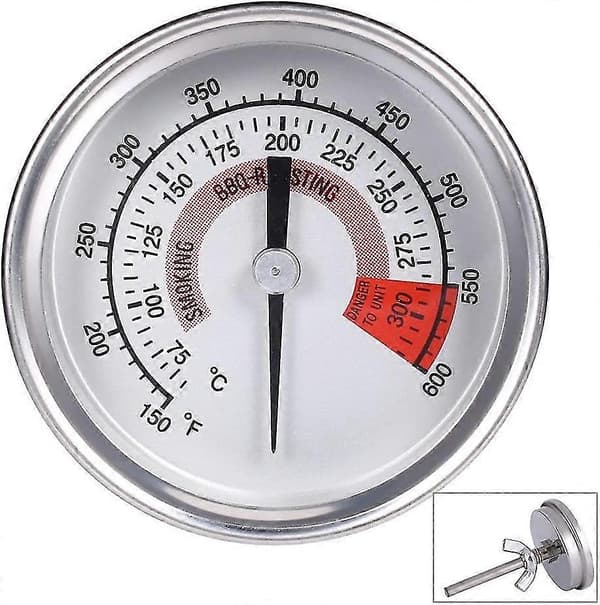 Ovnstermometer i rustfritt stål Grill Røyker 75 til 300 og 150 til 600 (type B 300c)
