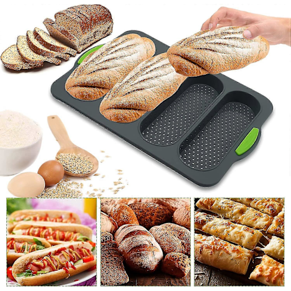 Brødform til bagning, silikone 4 hulrum baguetteform