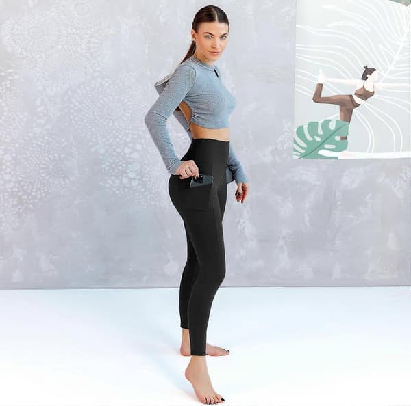 Leggings med lommer til kvinder, højtaljede smørbløde dameleggings til