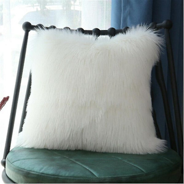 Fuskeputevar i ull, lodden langt putetrekk, sofaputer 45*45cm-9