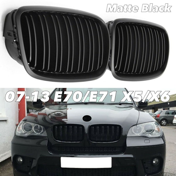 Sort Forreste Bumper Dobbelt Lameller Forreste Nyre Grill Gitter Til- X5 X6 E70 E71 2007-2014