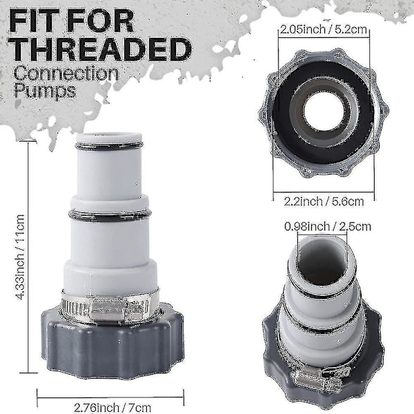 2 stk. bassengtilkoblingssett gjengede pumpe-slange-adaptere for Intex Fit Aru Xxf