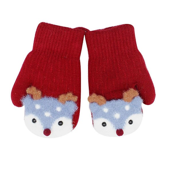 WJTG Unisex Tjocka Plyschfodrade Handskar med Snöre, Ljud och Jul-Älgmönster för Småbarn WinJ
