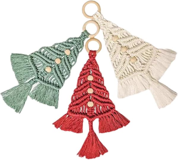 3 st julgransmakrame-kit | Vävda makrame-julgranar DIY väggbonader