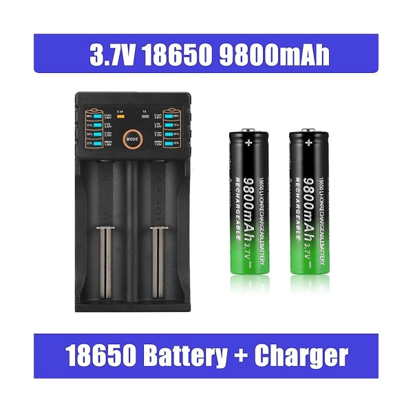1 stk 2-spors Li-Ion batterilader + 6 stk 3,7V 18650 9800MAh batteri for oppladbart batteri 18650