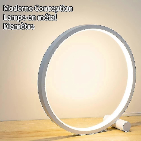 LED Nattbordslampe Berøringsring Bordlampe Dimbar, 3 Farger Dimbar 10 Lysstyrker, metallhvit