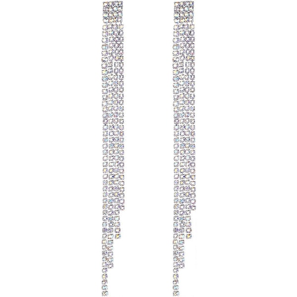 Glitrende Rhinestone Krystal Kvast Lange Dinglende Dansekonkurrence Øreringe Til Fest Galla - A: Lang(150mm/5.9in)-regnbuefarve