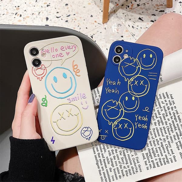 Sød Sort Glad Smil Graffiti Sideprint Telefon Cover Til Apple Iphone 12 Pro Max Etui Til Kvinder Slank Blød Etuier Til Iphone 12 Promax Hvid