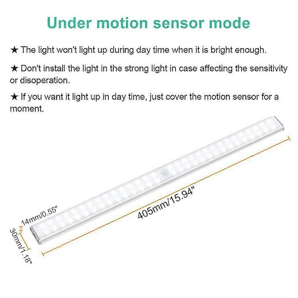 60 LED USB Uppladdningsbar Rörelsesensor Skåp Nattlampa Vitt Ljus Kök Garderob Lampa Bar