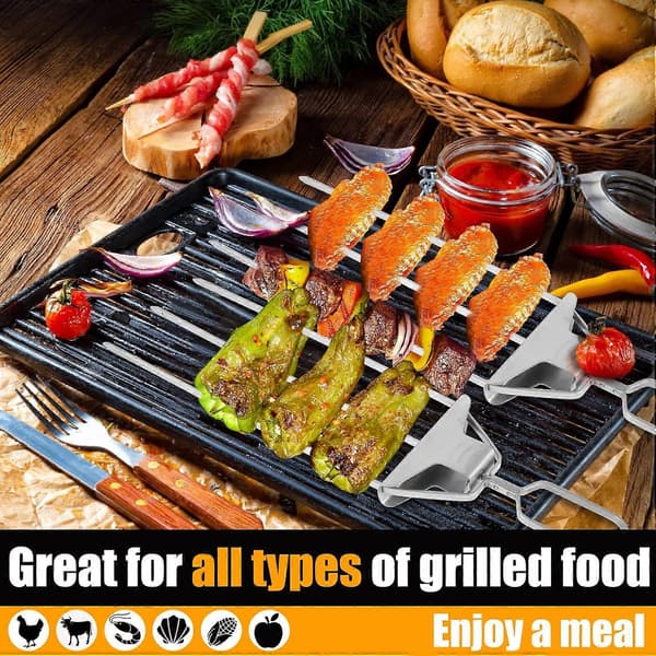 2 stk. 3-vejs kabob-spyd i rustfrit stål, grillspyd med opbevaringspose, 3-grenede spyd