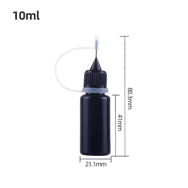 10 stk. Præcisionsapplikatorflasker med spids, sort metalnål, plastikflaske, 10 ml præcisionsapplikatorflasker med spids