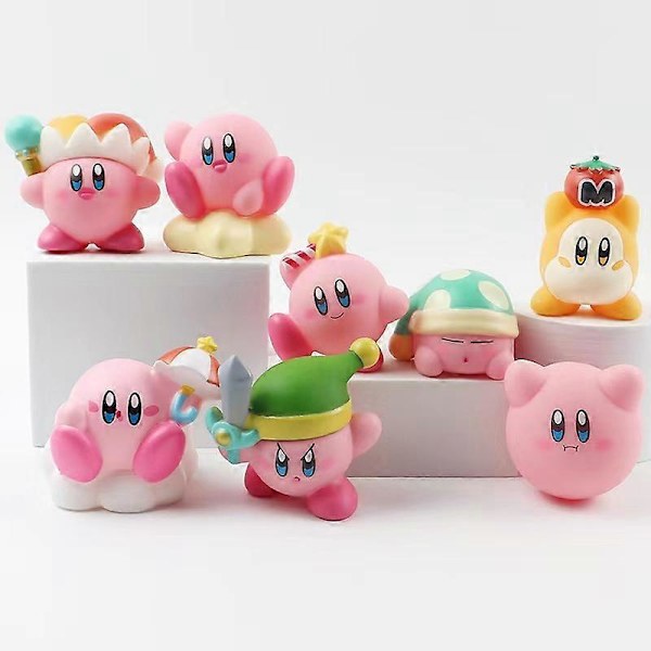 8 stk Kirby Dukker Anime Spillfigur Rosa Kirby Waddle Dee Doo Søt Tegneserie Samle Mini Leke Dukker Action Lekefigur Bursdagsgaver