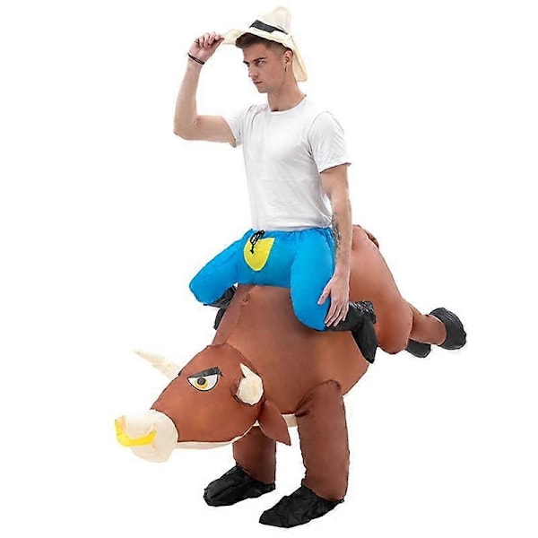Uppblåsbar tjurdräkt för vuxna, Rid på ko OX Kostym Blås upp Kläder för Halloween Cosplay Party Klänning Rolig Maskot