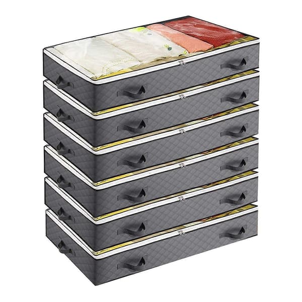 6 Pak Underbed Opbevaringsposer, Foldbare Under Bed Container Kasser Organizer til Tøj, Tæppe, Sko