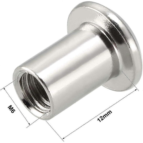 M6x12mm Skrue med hode, blindmutter, nikkelbelagt, 20 stk, seuais