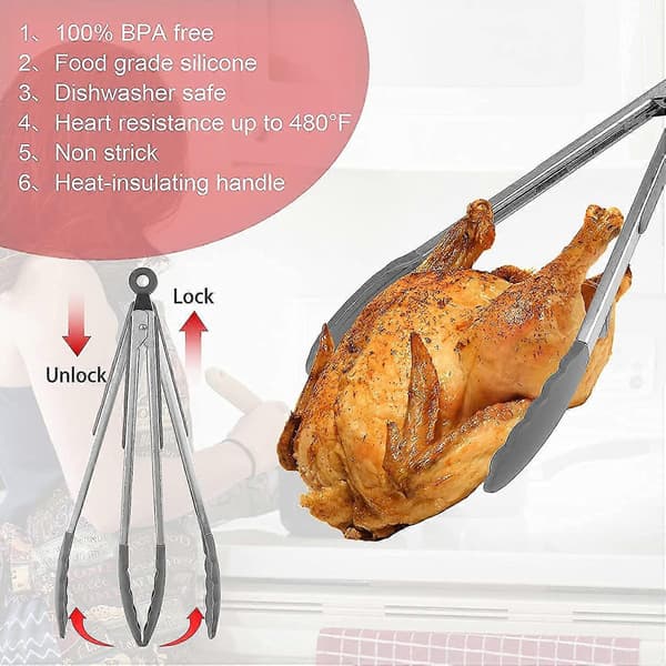 4 stk. Professionelt BBQ Sæt, Med Silikonehandsker og Oliepensel og 9 tommer 12 tommer Grillklemme