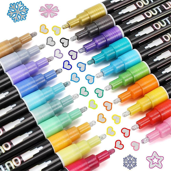 Shimmer Markers Doodle Outline Dazzles: 20 Farger Metallisk Dobbel Linje Glitterpennsett Super Squigg