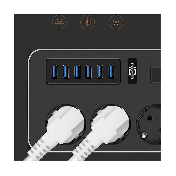 Strømbrett med flere uttak, forlengelsesledning, stikkontakt med USB-porter, rask lading (a) EU