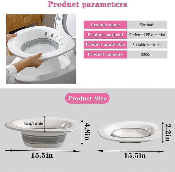 Foldbar Sitzbad for Toalett, Sittestol for Gravide, Hemorroider, Eldre, Passer til Universelle Toaletter og Kommode Stoler Grå