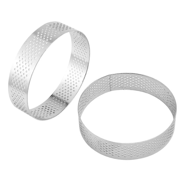 10-pack 8 cm Tartringar i rostfritt stål, cirkulära tartringar, perforerad kakring, mousseform, köksbakform