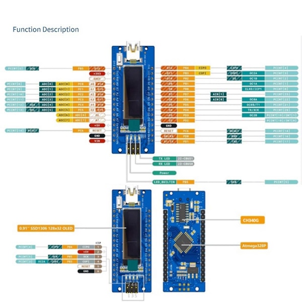 Nanov3.0 Atmega328p Förbättrad Version Ch340c Modul Utvecklingskort Vin6-12v Dc Strömförsörjning
