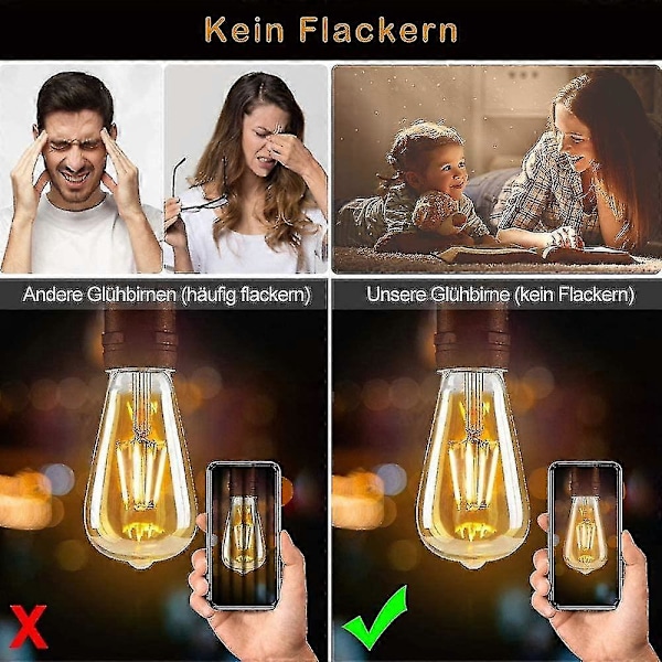 6-pak Edison Vintage E27 LED Glødepærer, 6W (erstatter 60W), Retro Pære Ideel Til Nostalgisk Og Retro Belysning, Varm Hvid