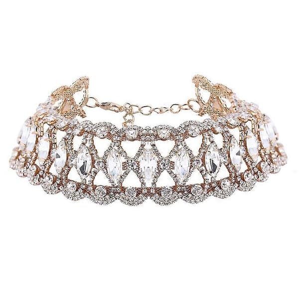 Krystall Choker Halskjede Gull Glitrende Rhinestone
