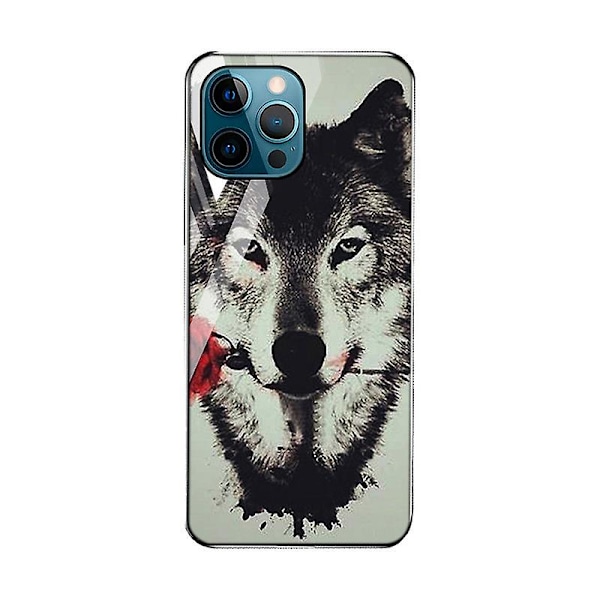 Mobiltelefonveske for iPhone 12 Promax med dyreprint - Ulv - Herdet glass, ripebestandig, anti-fingeravtrykk, mykt TPU-materiale, beskyttende