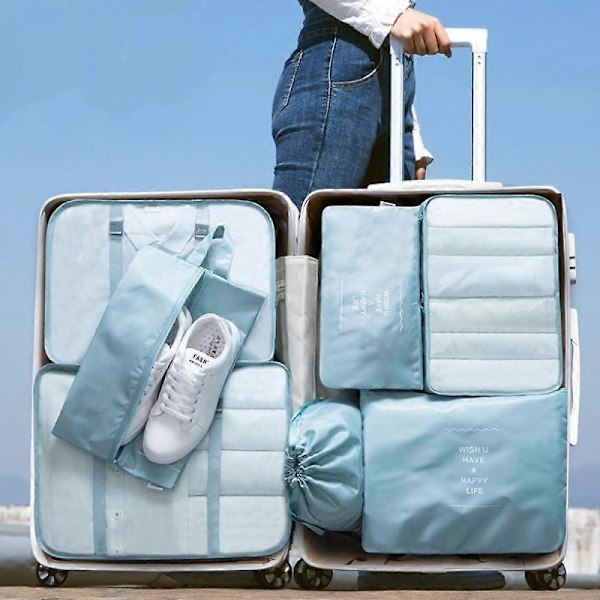 Reseväska för toalettartiklar Travel Manager 7-delad Toalettartiklar och Sminkväska Kläder och R-väska Väska Himmelblå Twill Sju-delad Suit