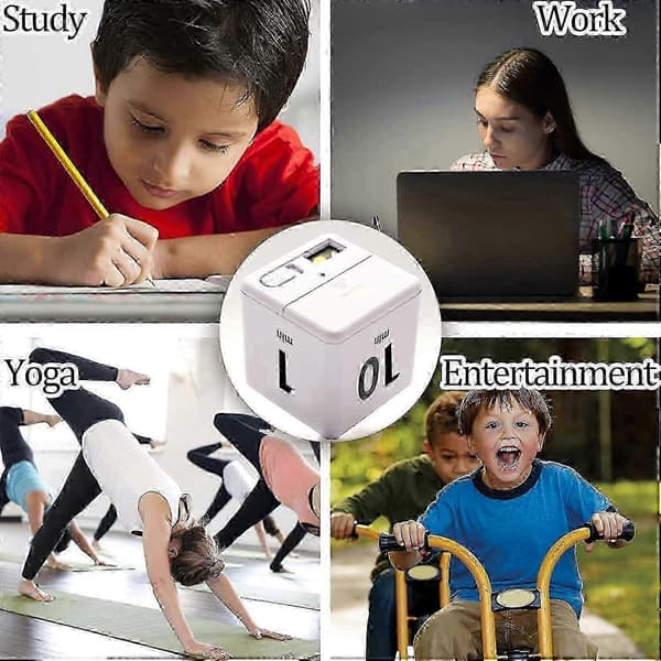 Cube Timer, Tidsstyringskube, Gravitasjonssensor Flip Timer 1-3-5-10 Minutter for Studier, Matlaging, Trening, Yoga (Hvit)