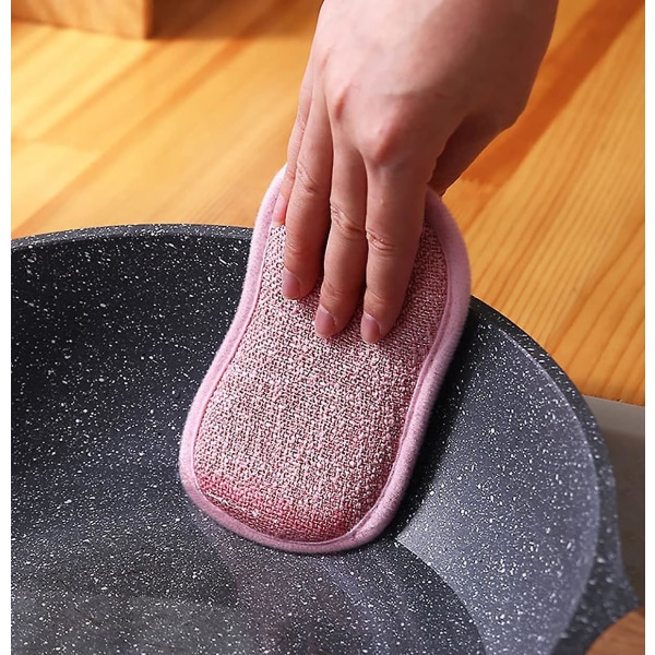 Kjøkkenskuresvamp Gjenbrukbar for slippfrie panner og boller (rosa) (6 stk)