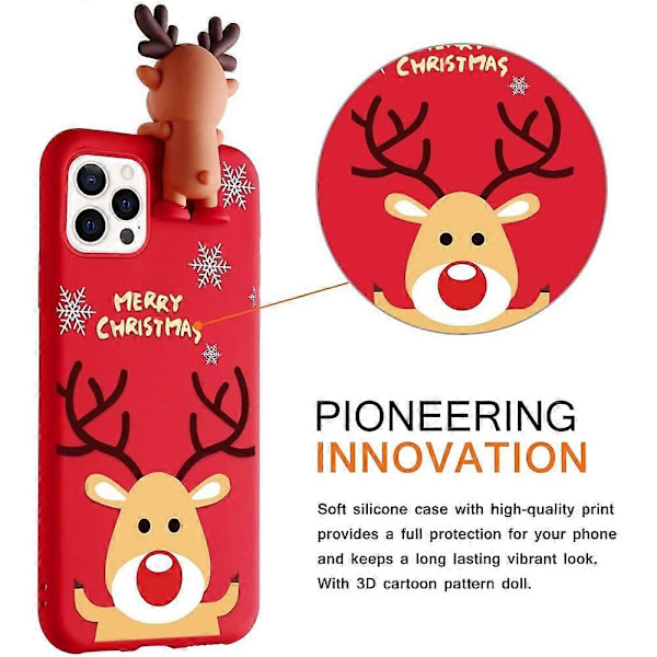 3D Snögubbe Design Silikon Skal för Flickor Kvinnor Slim Stötsäkert Mjukt Sött Fodral för Apple iPhone 13 6.1 tum. Älg
