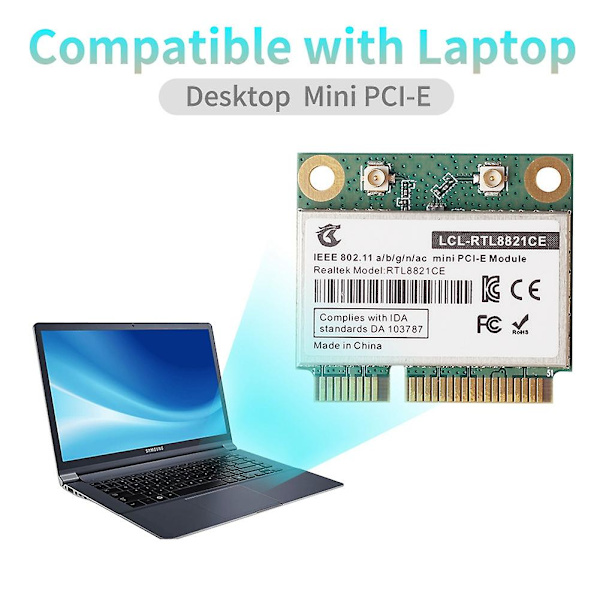 Rtl8821ce 802.11ac för Bluetooth 4.2 433mbps 2.4ghz/5ghz Dubband Mini Pcie Wifi-kort Rtl8821 Supp