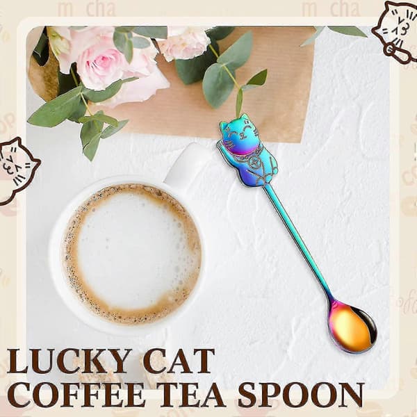 Rustfri Stål Kaffeske Glad Kat Dessert Te Is Ske Regnbue Kat Teske Sød Kat Gave