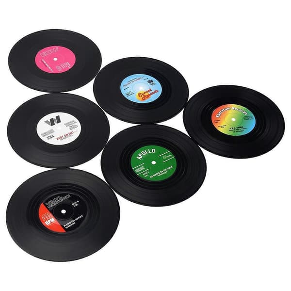 6 stk. / Sett Spinnende Retro Vinyl Plate Drikkeunderlag