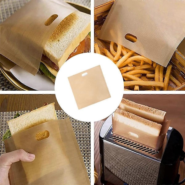 Genanvendelige Toasterposer Non-Stick Toast Sandwichposer, Plastikpose til Sandwiches Let at Åbne, Toastposer 10 stk. A