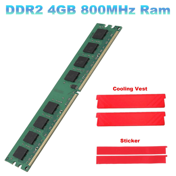 4GB DDR2 RAM-minne + kylväst 800MHz PC2-6400S 240-stifts 1.8V DIMM för AMD-datorer