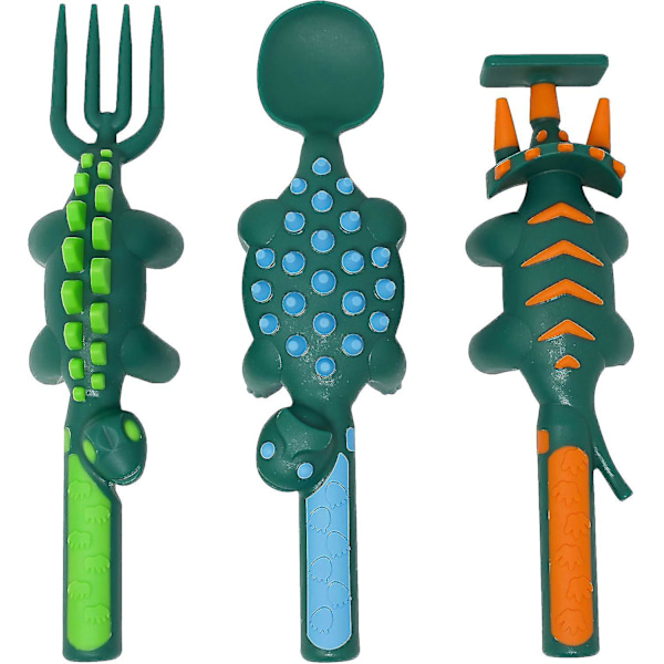 3pcs Dinosaur Shaped Tableware Set, Three Sets Of Forks, Spoons And Spatulas